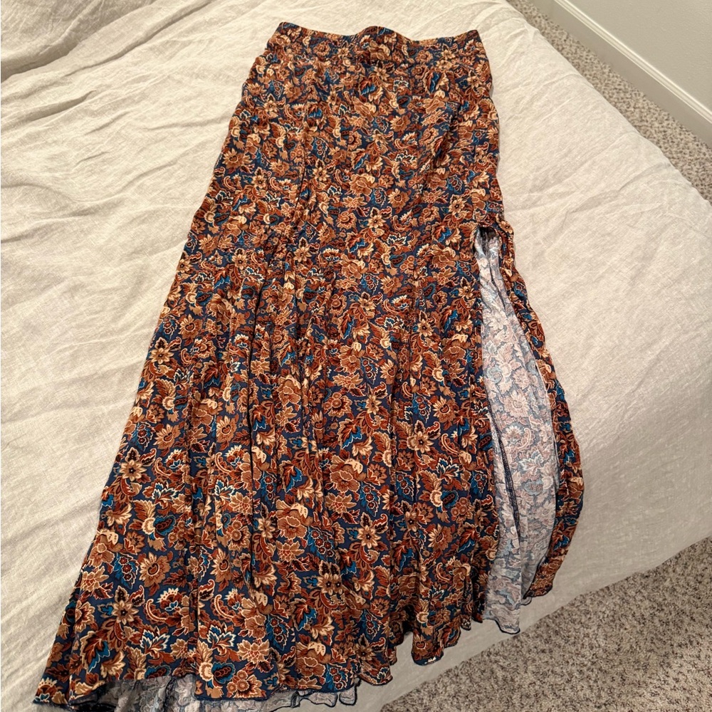 Idyllwind Floral Maxi Skirt - Blue and Brown